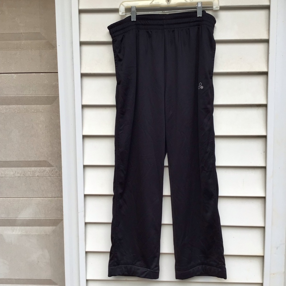 Tek Gear Pants Mens Sz Large Black Drawstring Waist Pockets Piping Hemmed Active